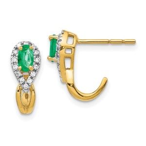 Million Charms 14k Yellow Gold 1/8Ct Diamond and Green Emerald Earrings